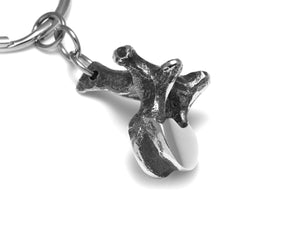 Thoracic Vertebra Keychain, Bone Keyring in Pewter