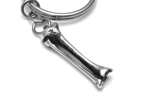 Tibia Fibula Bone Keychain, Skeleton Keyring in Pewter