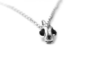 Tiny Cat Skull Necklace, Animal Rock Jewelry in Pewter