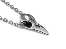 Small Raven Skull Necklace, Ornithology Bird Jewelry in Pewter