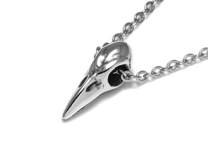 Small Raven Skull Necklace, Ornithology Bird Jewelry in Pewter