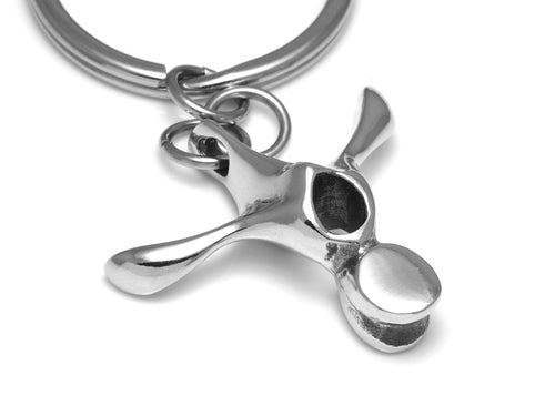 Triceratops Vertebra Keychain, Dinosaur Keyring in Pewter