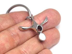 Triceratops Vertebra Keychain, Dinosaur Keyring in Pewter