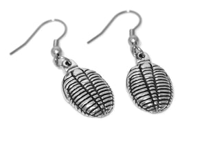 Trilobite Earrings, Fossil Jewelry in Pewter