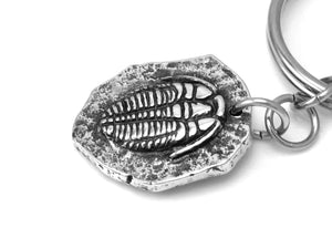 Trilobite Keychain, Animal Fossil Keychain in Pewter