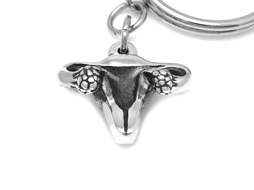 Uterus Keychain, Mother Anatomy Keyring in Pewter