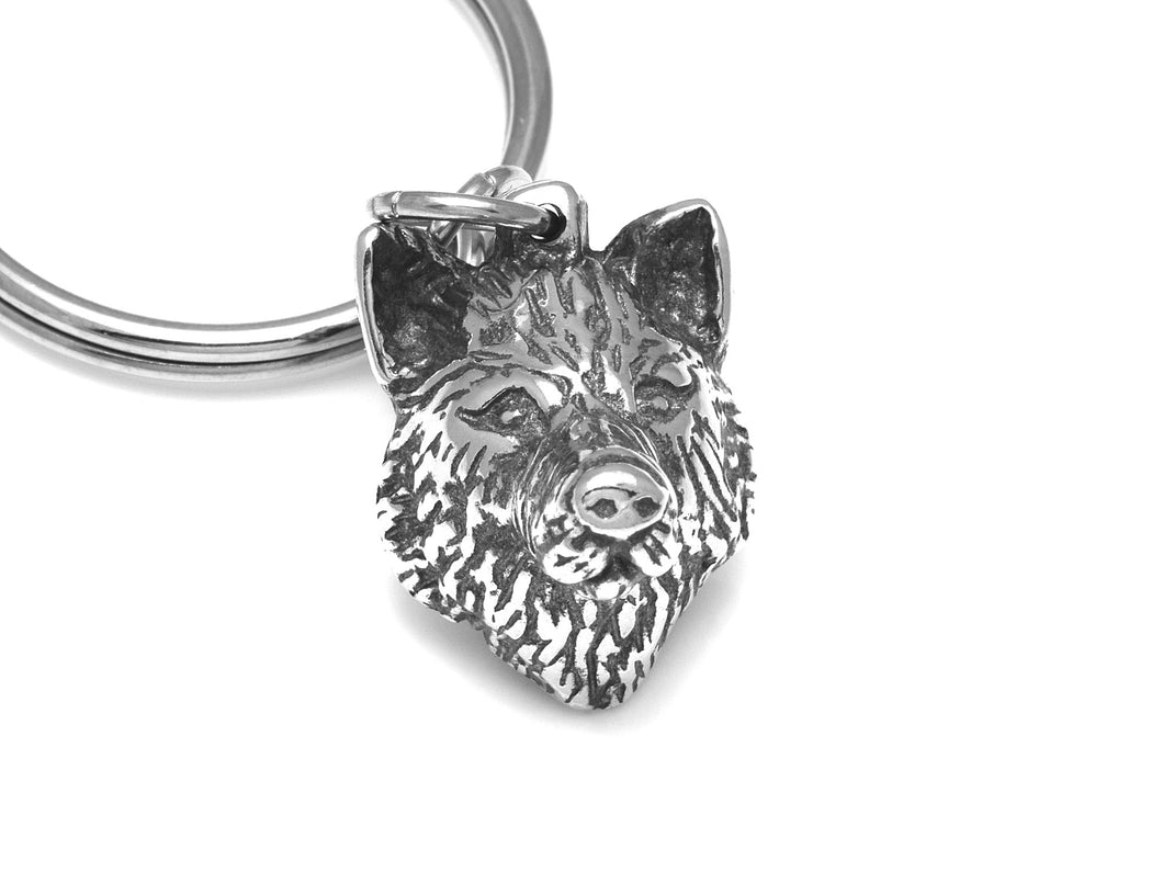 Wolf Head Keychain, Werewolf Keyring in Pewter