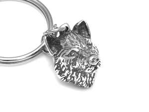Wolf Head Keychain, Werewolf Keyring in Pewter