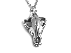 Wolf Skull Necklace, Animal Skeleton Rock Jewelry in Pewter