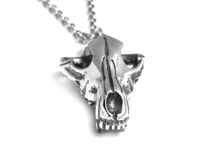 Wolf Skull Necklace, Animal Skeleton Rock Jewelry in Pewter