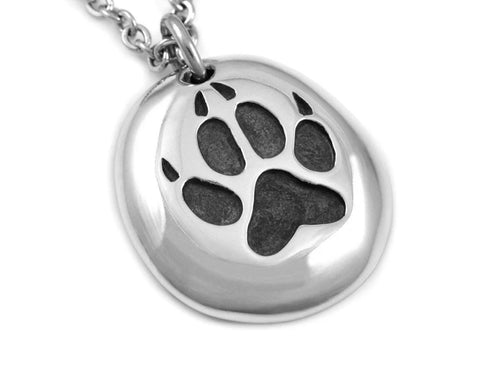 Wolf Track Necklace, Animal Paw Footprint Jewelry in Pewter