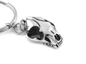 Wolverine Skull Keychain, Animal Skeleton Keyring in Pewter