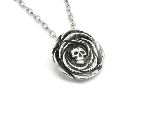 Rose Skull Necklace, Floral Memento Mori Pendant