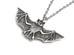 Bat Necklace, Animal Vampire Jewelry in Pewter