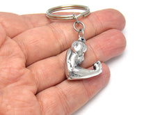 Biceps Keychain, Arm Muscle Keyring in Pewter