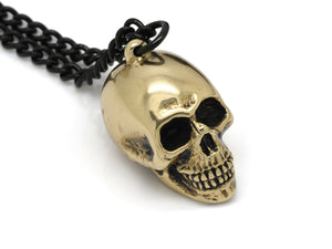 Bronze Human Skull Necklace, Memento Mori Jewelry