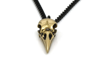 Bronze Raven Skull Necklace, Bird Jewelry