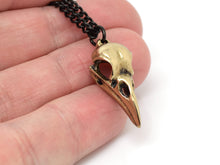 Bronze Raven Skull Necklace, Bird Jewelry