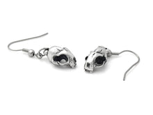 Cat Skull Dangle Earrings, Goth Jewelry in Pewter