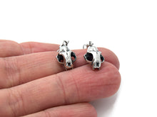 Cat Skull Dangle Earrings, Goth Jewelry in Pewter