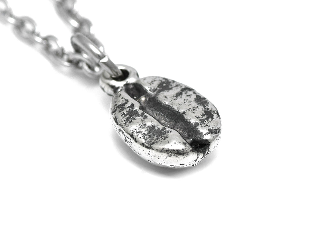 Coffee Bean Necklace, Caffeine Jewelry in Pewter