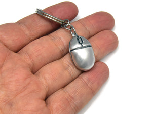 Computer Mouse Keychain, Gamer Keyring in Pewter