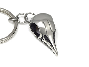 Mourning Dove Skull Keychain, Animal Skeleton Keyring in Pewter