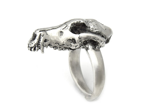 Fox Skull Ring, Skeleton Animal Jewelry in Pewter