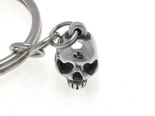 Heart Shaped Eyes Skull Keychain, Love Keyring in Pewter