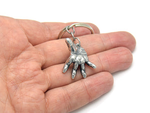 Human Hand Keychain, Anatomical Keyring in Pewter