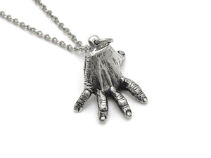 Standing Hand Necklace, Human Anatomy Jewelry in Pewter