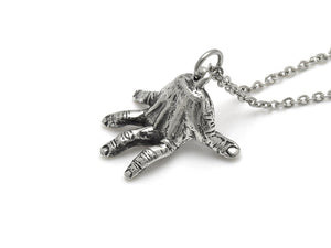 Standing Hand Necklace, Human Anatomy Jewelry in Pewter