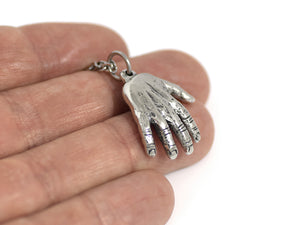 Human Hand Necklace, Anatomy Jewelry in Pewter