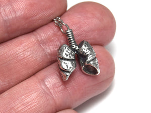 Small Lungs Necklace, Anatomical Jewelry in Pewter