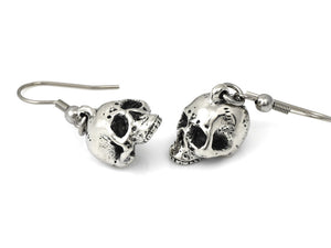 Human Skull Earrings, Anatomy Jewelry in Pewter