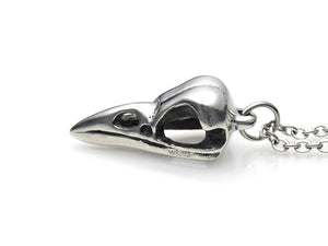 Small Crow Skull Necklace, Ornithology Bird Jewelry in Pewter