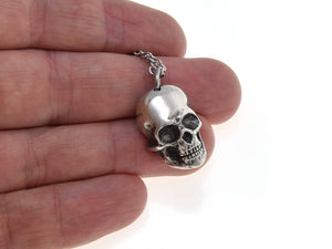 Flat Skull Necklace, Human Anatomy Jewelry in Pewter