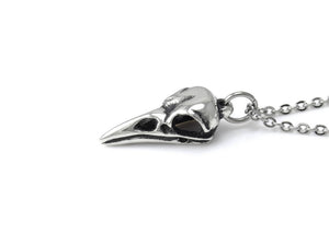 Raven Skull Necklace, Ornithology Bird Jewelry in Pewter