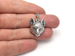 Cat Head Necklace, Animal Face Jewelry in Pewter