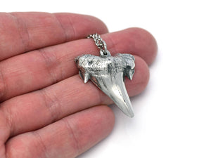 Shark Tooth Necklace, Ocean Animal Jewelry in Pewter