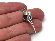 Hummingbird Skull Necklace, Bird Goth Jewelry in Pewter