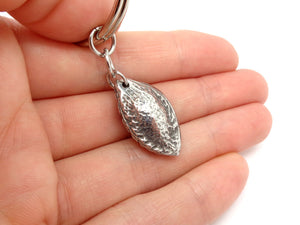 Plum Seed Keychain, Nature Keyring in Pewter