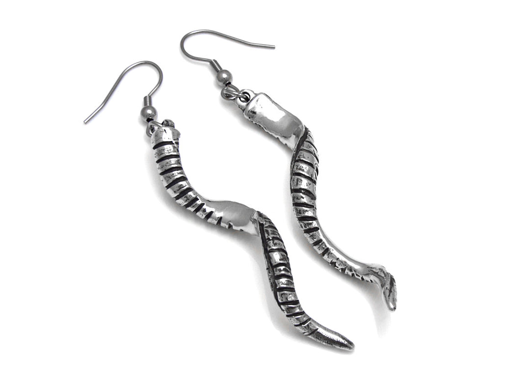 Kudu Horn Earrings, Antelope Jewelry in Pewter