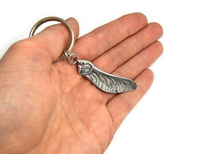Maple Seed Keychain, Nature Keyring in Pewter