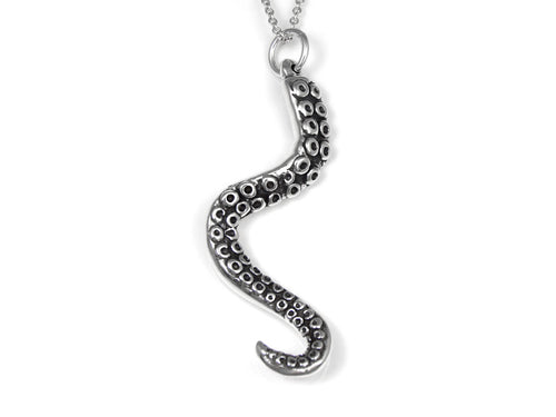 Octopus Tentacle Necklace, Squid Jewelry in Sterling Silver