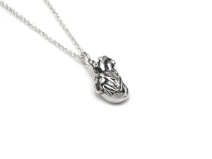 Small Human Heart Necklace, Anatomy Jewelry in Sterling Silver