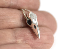 Small Bird Skull Necklace in Sterling Silver, Raven Crow Jewelry
