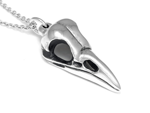 Crow Skull Necklace, Ornithology Bird Jewelry in Sterling Silver