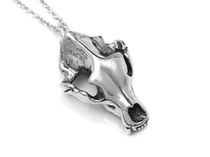 Grizzly Bear Skull Necklace, Animal Cranium Jewelry in Sterling Silver