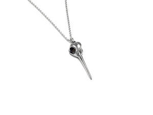 Hummingbird Skull Necklace, Bird Goth Jewelry in Sterling Silver